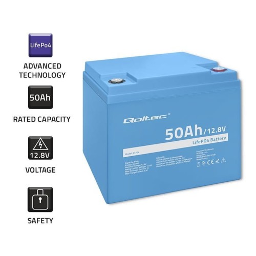 Qoltec Akumulator LiFePO4 Litowo-Żelazowo-Fosforanowy | 12.8V | 50Ah |  640Wh | BMS