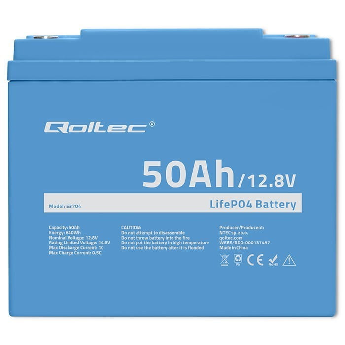 Qoltec Akumulator LiFePO4 Litowo-Żelazowo-Fosforanowy | 12.8V | 50Ah |  640Wh | BMS