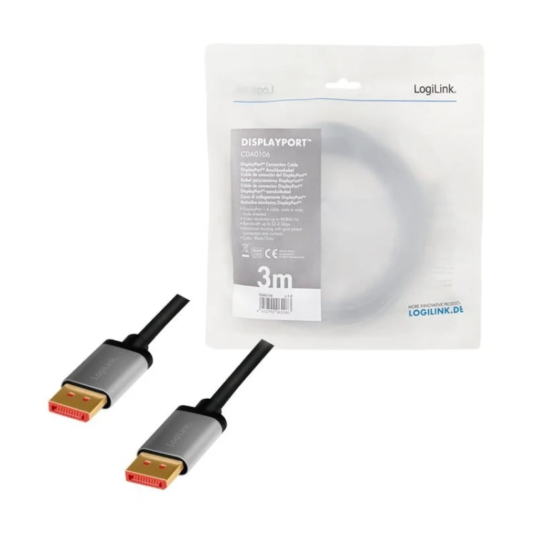 LogiLink Kabel DisplayPort 8K/60 Hz,DP/M do DP/M aluminium 3m