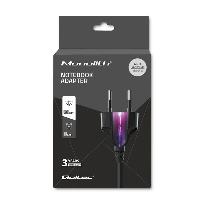 Qoltec Zasilacz desktopowy 60W | 12V | 5A | 5.5*2.1 + kabel zasilający