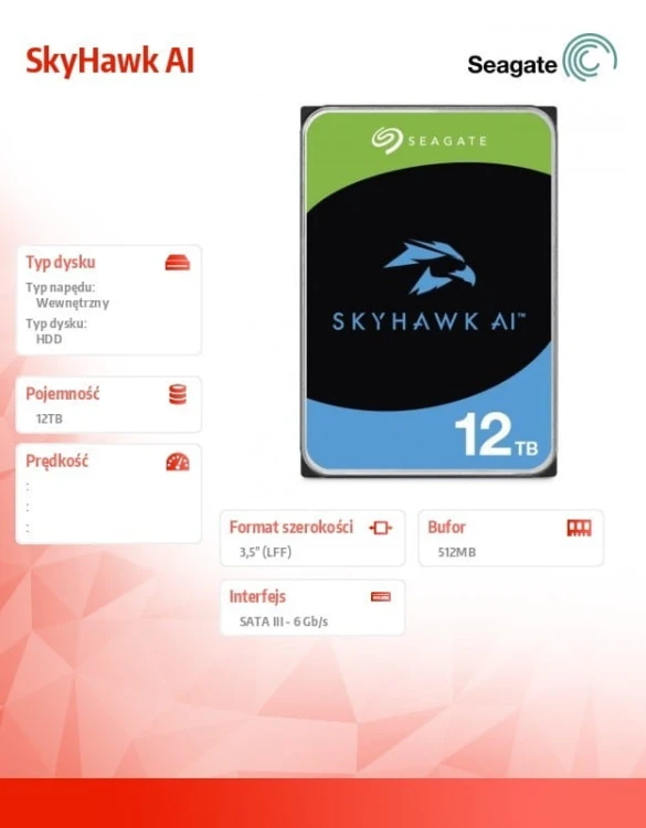 Seagate Dysk twardy SkyHawk AI 12TB 3,5 cali 512MB