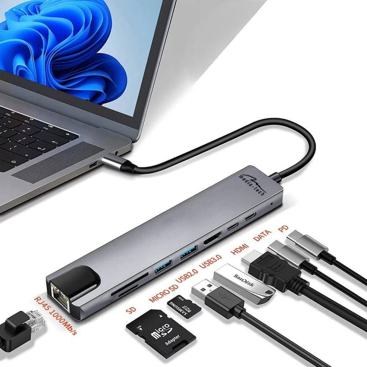 Media-Tech Stacja dokująca 8 IN 1 GIGA LAN HUB MT5046