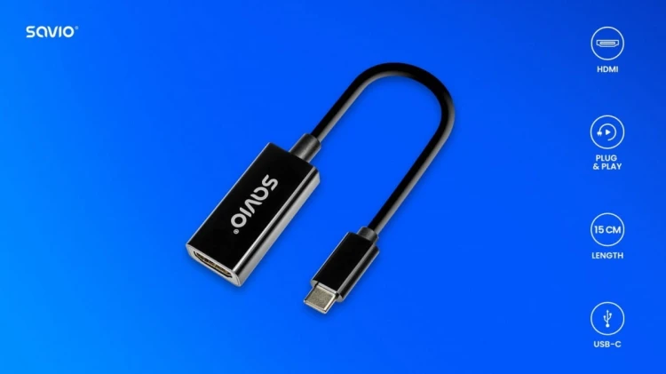 Savio Adapter USB-C (M) - HDMI (F), 4K, 30Hz, plastik, AK-79