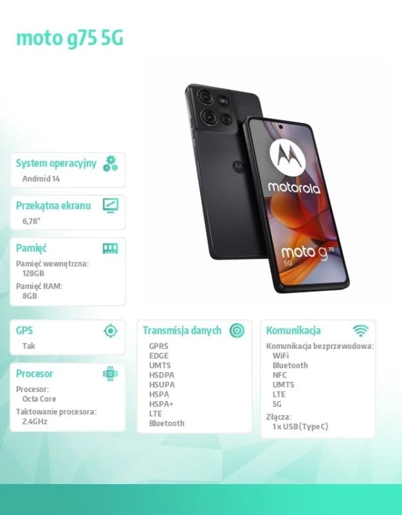Motorola Smartfon moto g75 5G 8/128GB B2B Charcoal Gray business edition