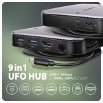 AXAGON HMC-UFO Wieloportowy hub USB 9in1, 10Gbps, 2x USB-A, HDMI 4K/60Hz, M.2 NVMe/SATA, audio, PD 100W, SD/microSD, GLAN, 65cm USB-C kabel