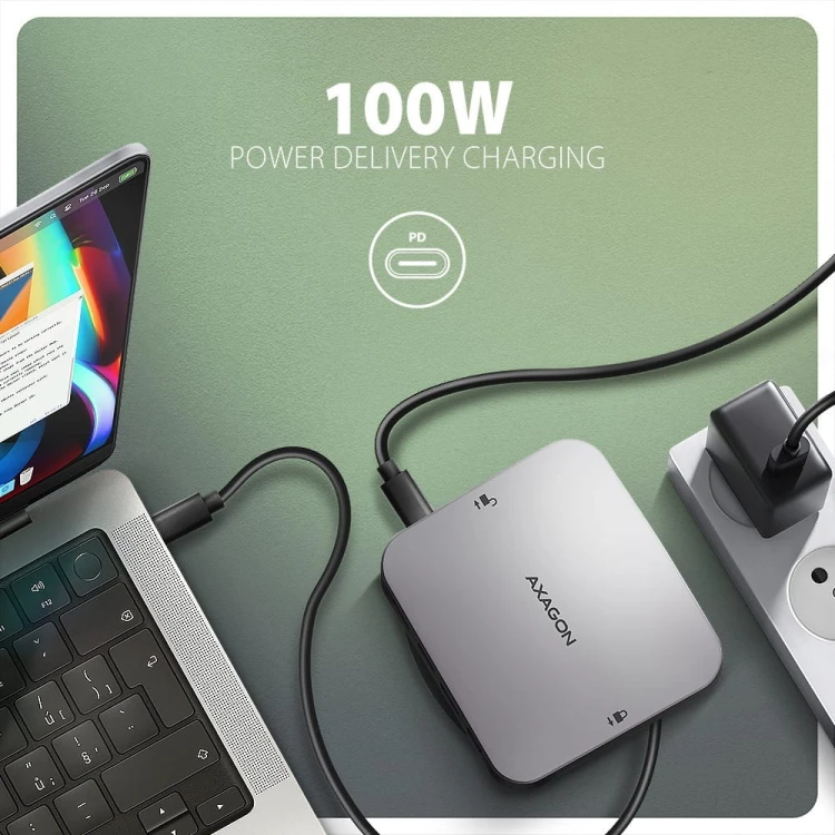 AXAGON HMC-UFO Wieloportowy hub USB 9in1, 10Gbps, 2x USB-A, HDMI 4K/60Hz, M.2 NVMe/SATA, audio, PD 100W, SD/microSD, GLAN, 65cm USB-C kabel