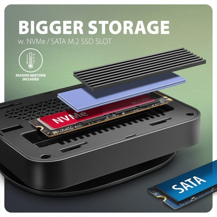 AXAGON HMC-UFO Wieloportowy hub USB 9in1, 10Gbps, 2x USB-A, HDMI 4K/60Hz, M.2 NVMe/SATA, audio, PD 100W, SD/microSD, GLAN, 65cm USB-C kabel