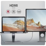 AXAGON HMC-STND Stojak z wieloportowy hub Aluminiowy 7in1, 5Gbps, do 10"-16" cali laptopów, nastawny, 3x USB-A, HDMI 4K/60Hz, GLAN, PD 100W, 60cm USB-