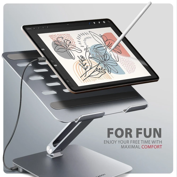 AXAGON HMC-STND Stojak z wieloportowy hub Aluminiowy 7in1, 5Gbps, do 10"-16" cali laptopów, nastawny, 3x USB-A, HDMI 4K/60Hz, GLAN, PD 100W, 60cm USB-