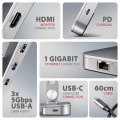 AXAGON HMC-STND Stojak z wieloportowy hub Aluminiowy 7in1, 5Gbps, do 10"-16" cali laptopów, nastawny, 3x USB-A, HDMI 4K/60Hz, GLAN, PD 100W, 60cm USB-