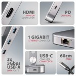AXAGON HMC-STND Stojak z wieloportowy hub Aluminiowy 7in1, 5Gbps, do 10"-16" cali laptopów, nastawny, 3x USB-A, HDMI 4K/60Hz, GLAN, PD 100W, 60cm USB-