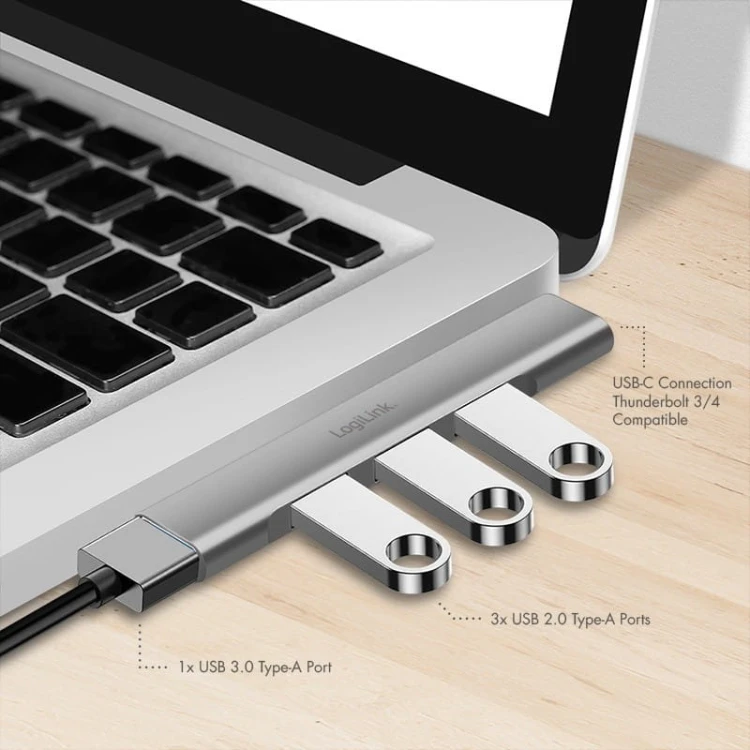 LogiLink Smukły HUB USB-C do 1x USB-A 3.0 3xUSB-A 2.0
