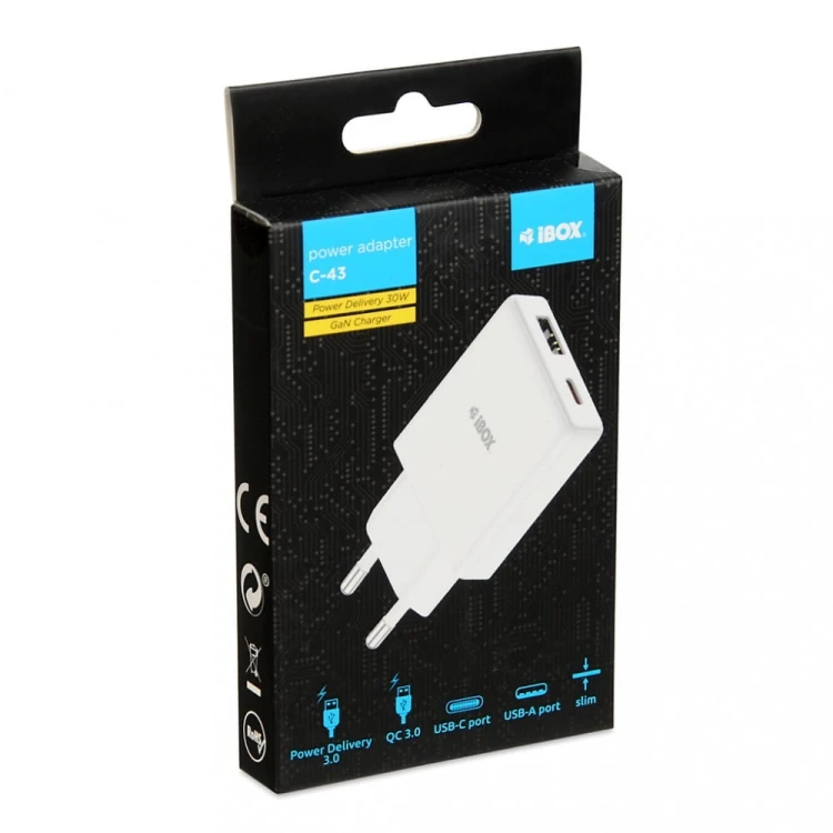 iBOX Ładowarka sieciowa C43W USB C 30W