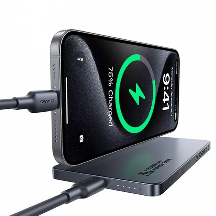 USAMS PowerBank 5000mAh 20W Indukcyjny Magsafe PD Fast Charge tytanowy