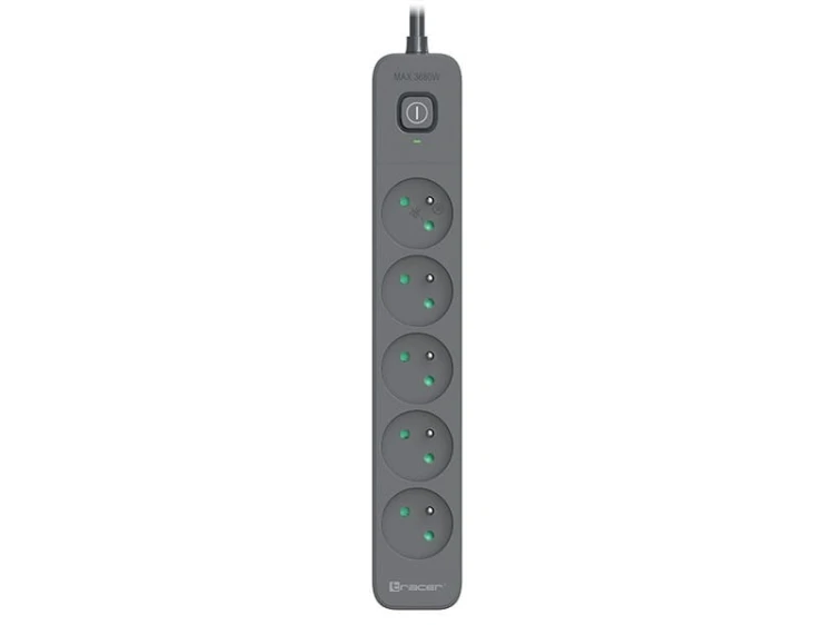 Tracer Listwa zasilająca antyprzepięciowa Power Line+ 3m Graphite (5 gniazd)