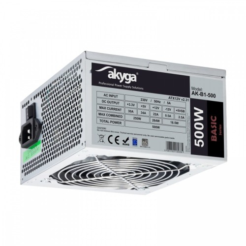 AKYGA Zasilacz ATX 500W AK-B1-500 P4 PCI-E 6+2 pin 3x SATA 2x Molex PPFC  FAN 12cm