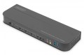 Digitus Przełącznik KVM, 4 portowy, 4K 60Hz, 4x DP IN, 1x DP OUT, 1x HDMI OUT, 2x USB A, 1x Audio IN&OUT