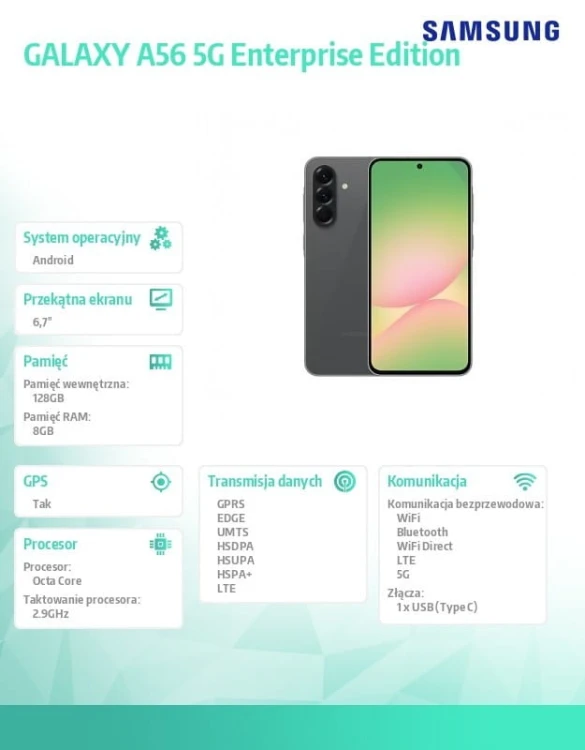 Samsung Smartfon GALAXY A56 5G 8/128GB grafit Enterprise Edition
