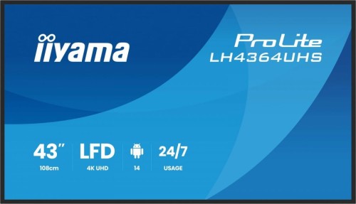 IIYAMA Monitor 43 cale LH4364UHS-B1AG 24/7,VA,ANDROID14,4K,500cd,4000:1,2xHDMI,USB-C,RJ45, RS-232c, IR, 2x10W, 2xUSB, UCHWYT ŚCIENNY