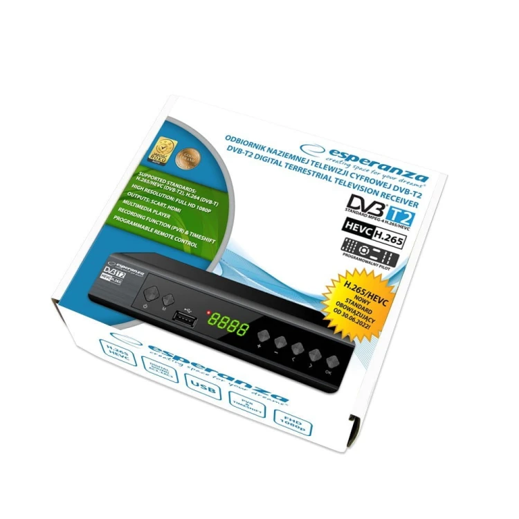 Esperanza Tuner/dekoder cyfrowy DVB-T2 H.265/HEVC