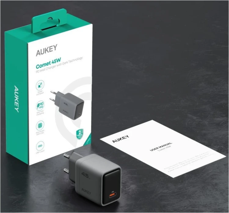 AUKEY PA-C2 ładowarka sieciowa 1xUSB-C PD 45W 4A QC4+ PD3.0 AFC PPS FCP SCP SSCP