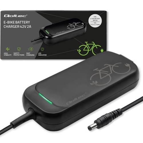 Qoltec Ładowarka do roweru skutera elektrycznego 36V | 42V | 2A | 5.5*2.1 | wodoodporna + kabel zasilający