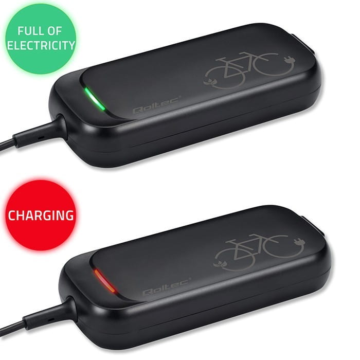 Qoltec Ładowarka do roweru skutera elektrycznego 36V | 42V | 2A | 5.5*2.1 | wodoodporna + kabel zasilający