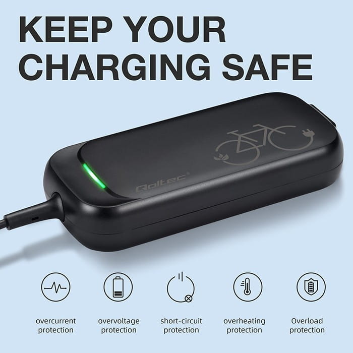 Qoltec Ładowarka do roweru skutera elektrycznego 36V | 42V | 2A | 5.5*2.1 | wodoodporna + kabel zasilający