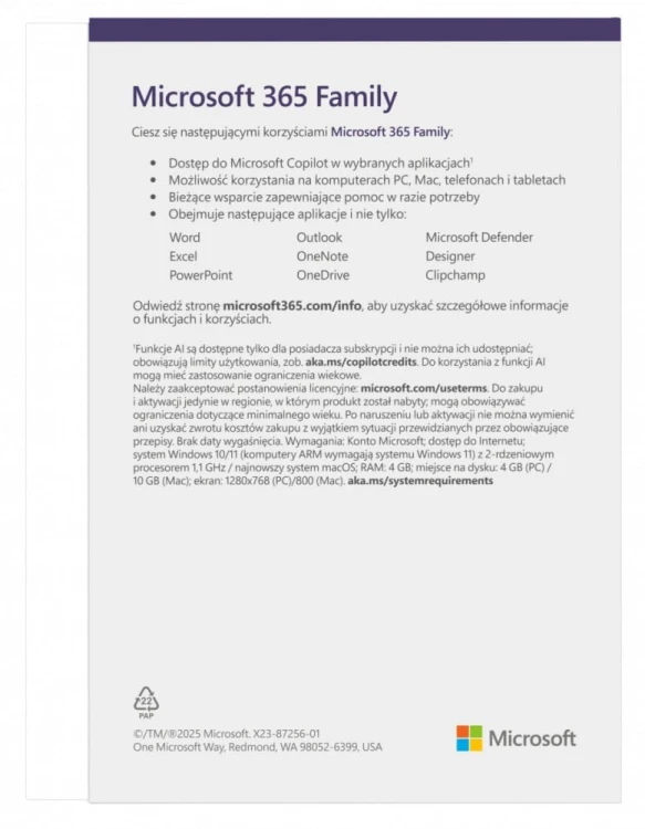 Microsoft M365 Family PL 1Y 6U Win/Mac EP2-32382