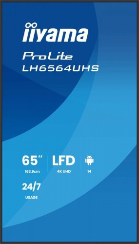 IIYAMA Monitor 65 cali LH6564UHS-B1AG, 24/7,VA,ANDROID14,4K,500cd,5000:1,    2xHDMI ,USB-C,RJ45, RS-232c, IR, 2x10W, 2xUSB, UCHWYT ŚCIENNY,iiSignage2,
