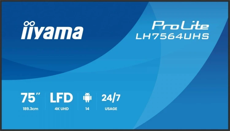 IIYAMA Monitor 75 cali LH7564UHS-B1AG, 24/7,VA,ANDROID14,4K,500cd,5000:1,    2xHDMI ,USB-C,RJ45, RS-232c, IR, 2x10W, 2xUSB, UCHWYT ŚCIENNY,iiSignage2,