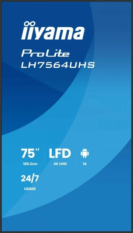 IIYAMA Monitor 75 cali LH7564UHS-B1AG, 24/7,VA,ANDROID14,4K,500cd,5000:1,    2xHDMI ,USB-C,RJ45, RS-232c, IR, 2x10W, 2xUSB, UCHWYT ŚCIENNY,iiSignage2,