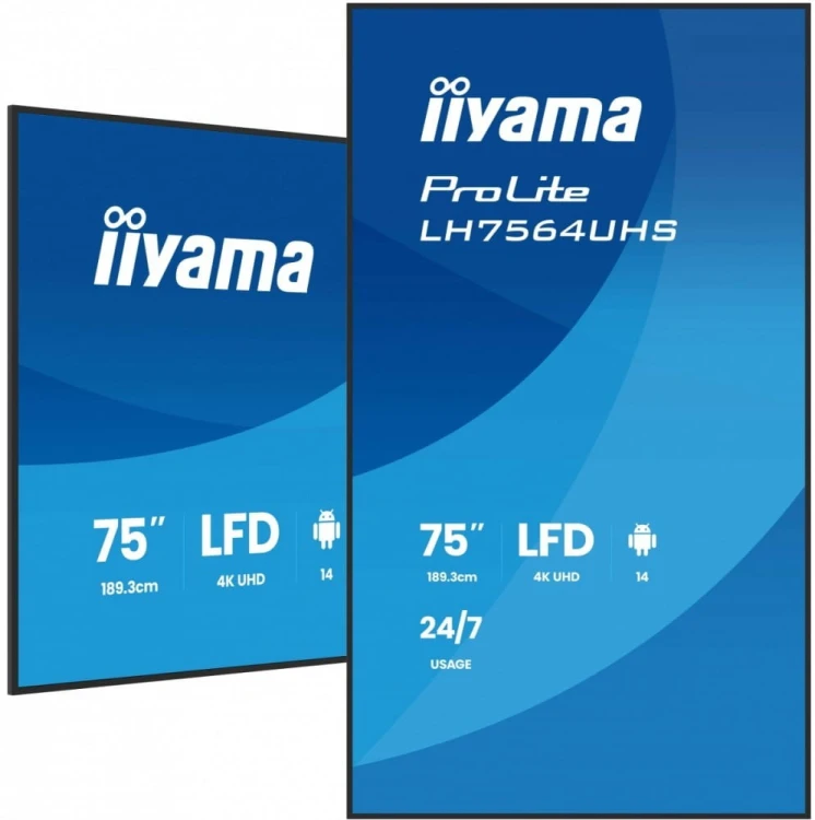 IIYAMA Monitor 75 cali LH7564UHS-B1AG, 24/7,VA,ANDROID14,4K,500cd,5000:1,    2xHDMI ,USB-C,RJ45, RS-232c, IR, 2x10W, 2xUSB, UCHWYT ŚCIENNY,iiSignage2,