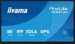 IIYAMA Monitor 86 cali TE8613A-B1AG INFRARED,40pkt,IPS,4K,7H,450cd/m2,      WiFi,USB, ANDROID 14, Google EDLA,2x20W, UCHWYT CIENNY