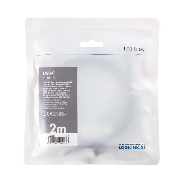 LogiLink Kabel USB3.2 gen1 TypeC do USB-C/F, PD, 2m