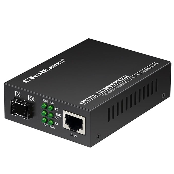 Qoltec Dwukierunkowy Media Konwerter SWITCH Ethernet 1x RJ45 1x SFP |   1000Mb/s | 5V