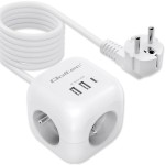 Qoltec Kostka zasilająca przedłużacz 6w1 z podświetlanym włącznikiem |  3x AC | 2x USB | 1x USB-C PD 20W | biała | kabel 2m