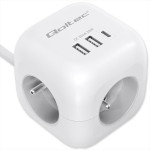 Qoltec Kostka zasilająca przedłużacz 6w1 z podświetlanym włącznikiem |  3x AC | 2x USB | 1x USB-C PD 20W | biała | kabel 2m