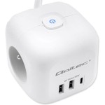 Qoltec Kostka zasilająca przedłużacz 6w1 z podświetlanym włącznikiem |  3x AC | 2x USB | 1x USB-C PD 20W | biała | kabel 2m