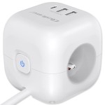 Qoltec Kostka zasilająca przedłużacz 6w1 z podświetlanym włącznikiem |  3x AC | 2x USB | 1x USB-C PD 20W | biała | kabel 2m