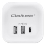 Qoltec Kostka zasilająca przedłużacz 6w1 z podświetlanym włącznikiem |  3x AC | 2x USB | 1x USB-C PD 20W | biała | kabel 2m