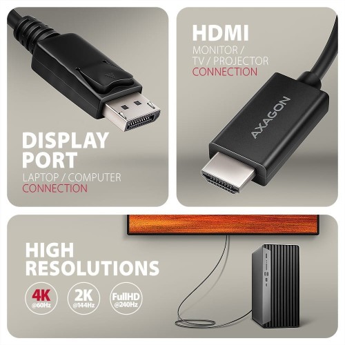 AXAGON RVD-HI20C2 Adapter aktywny DisplayPort -> HDMI 1.4, 4K/60Hz, kabel 1,8m