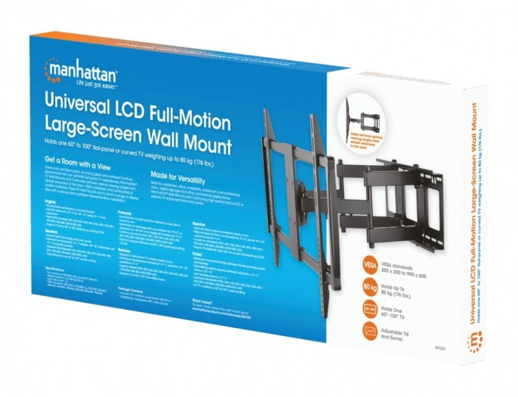 Manhattan Uchwyt ścienny do TV 60-100cali LED/LCD 80kg obrotowy uchylny