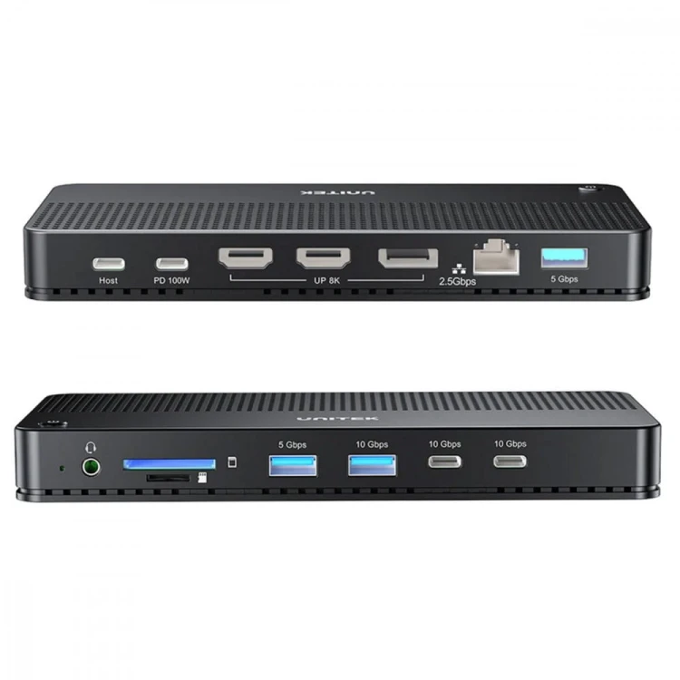 Unitek Stacja dokująca 13w1 USB-C, HDMI 2.1,DP 2.0,RJ45,10GBPs;D1104A01
