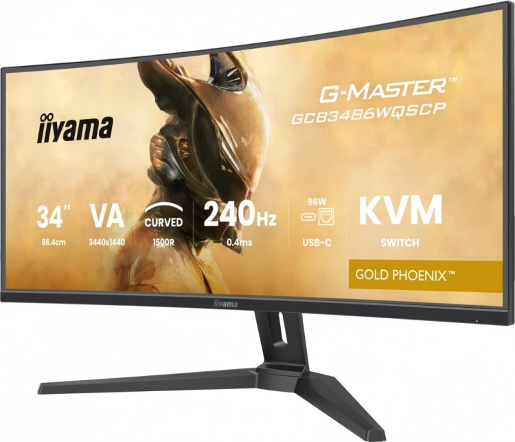IIYAMA Monitor G-Master 34 cale GCB3486WQSCP-B1,VA,UWQHD,240HZ,0.4ms,1500R,HDR400,500cd,21:9,HDMI (2.1), USB-C dock 95W, RJ45, 2x5W, KVM,PiP