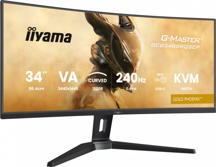 IIYAMA Monitor G-Master 34 cale GCB3486WQSCP-B1,VA,UWQHD,240HZ,0.4ms,1500R,HDR400,500cd,21:9,HDMI (2.1), USB-C dock 95W, RJ45, 2x5W, KVM,PiP