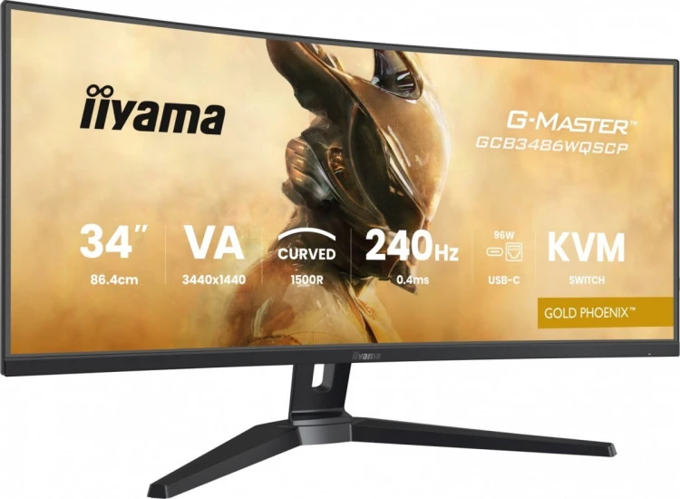 IIYAMA Monitor G-Master 34 cale GCB3486WQSCP-B1,VA,UWQHD,240HZ,0.4ms,1500R,HDR400,500cd,21:9,HDMI (2.1), USB-C dock 95W, RJ45, 2x5W, KVM,PiP