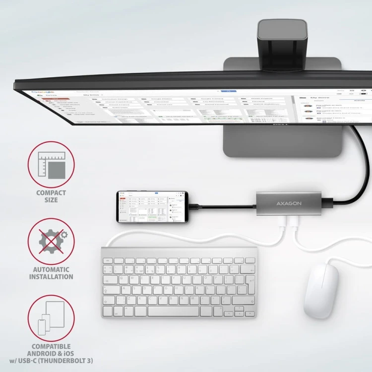 AXAGON HMC-5G21 Wieloportowy hub USB 5in1, 10Gbps, 2x USB-A + 2x USB-C + HDMI 4K/30Hz, PD 60W, 13cm USB-C kabel