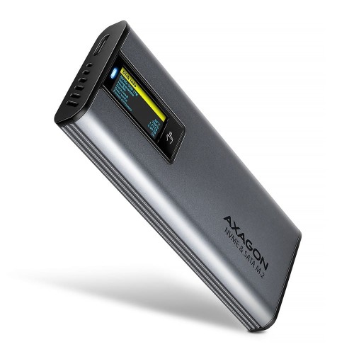 AXAGON EEM2-SD2 Obudowa zewnętrzna aluminiowa bezśrubowa USB-A/C 3.2 Gen2 M.2 NVMe/SATA wyświetlacz LED, szary