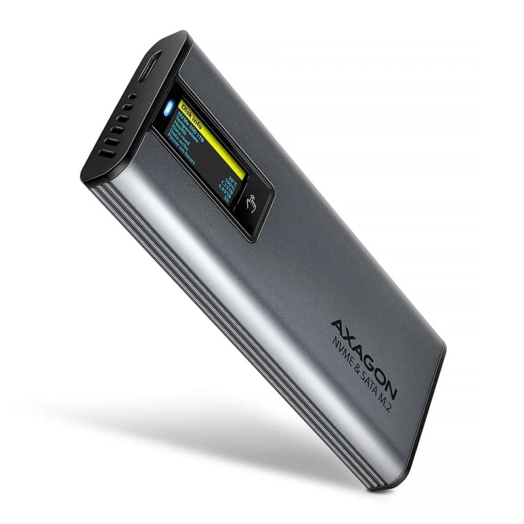 AXAGON EEM2-SD2 Obudowa zewnętrzna aluminiowa bezśrubowa USB-A/C 3.2 Gen2 M.2 NVMe/SATA display LCD